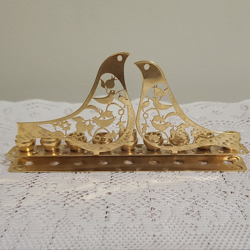 🕎 DOVE BRASS HANUKKAH MENORAH ~ POMEGRANATE DESIGN - Picture 3 of 12